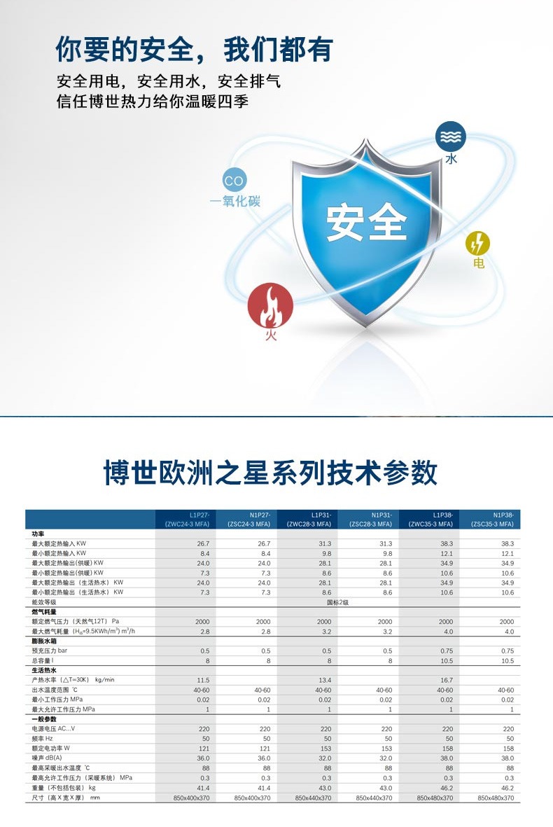 博世欧洲之星壁挂炉35kw原装进口采暖热水两用型技术参数