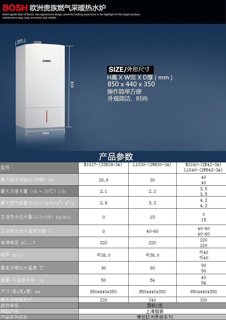 博世（BOSCH）欧洲贵族冷凝42kw壁挂炉技术参数