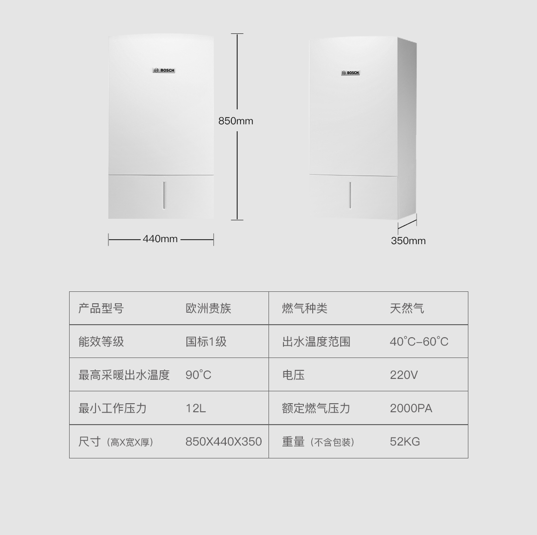 博世欧洲贵族冷凝组装25千瓦壁挂炉参数如下；